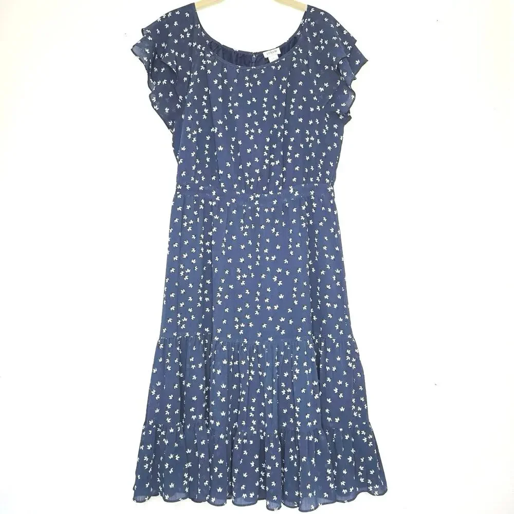 J. Crew floral midi dress. Size 8. Boho / peasant vibe. Blue. Flutter sleeves.